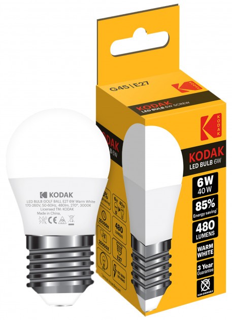 светодиодная лампа Kodak G45, 6W, 3000K