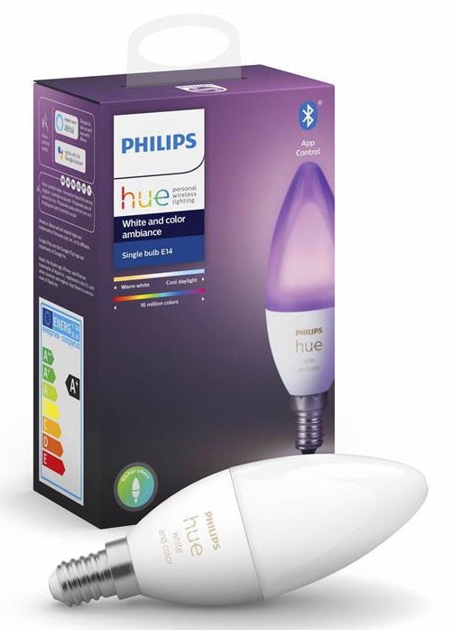 Светодиодная лампа Philips форма свеча Philips Hue E14, 5.3W(40Вт), 2000K-6500K, RGB, ZigBee, Bluetooth, диммирование (929002294209)