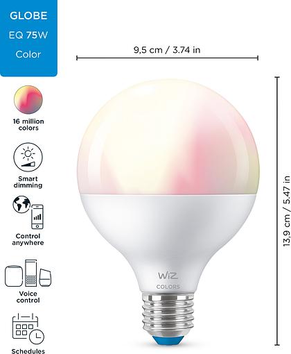 обзор товара Smart cветодиодная лампа WiZ Led Smart E27 11W 1055Lm G95 2200-6500 RGB Wi-Fi (929002383902) - фотография 12