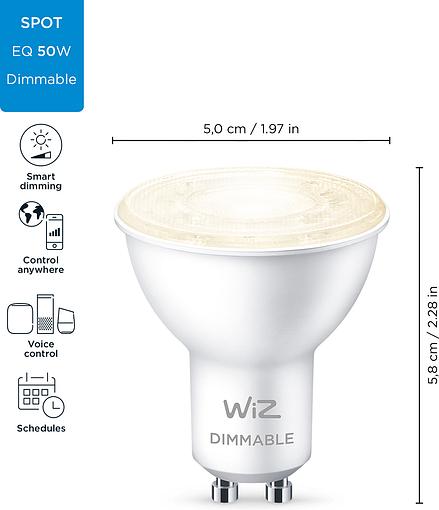 Smart cветодиодная лампа WiZ Led Smart GU10 4.7W 345Lm 2700K Dimm Wi-Fi (929002448102) характеристики - фотография 7