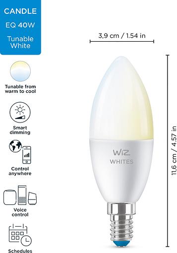 Smart cветодиодная лампа WiZ Led Smart E14 4.9W 470Lm C37 2700-6500K Wi-Fi (929002448702) обзор - фото 11