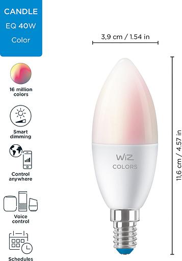 Smart cветодиодная лампа WiZ Led Smart E14 4.9W 806Lm C37 2200-6500K RGB Wi-Fi (929002448802) обзор - фото 11
