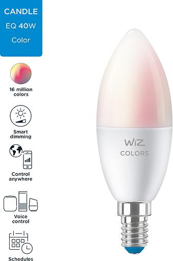 обзор товара Smart cветодиодная лампа WiZ Led Smart E14 4.9W 806Lm C37 2200-6500K RGB Wi-Fi (929002448802) - фотография 12
