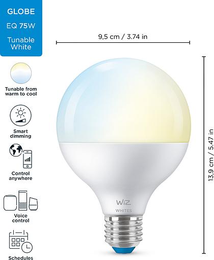 Smart світлодіодна лампа WiZ Led Smart E27 11W 1055Lm G95 2700-6500K Wi-Fi (929002451002) зовнішній вигляд - фото 9
