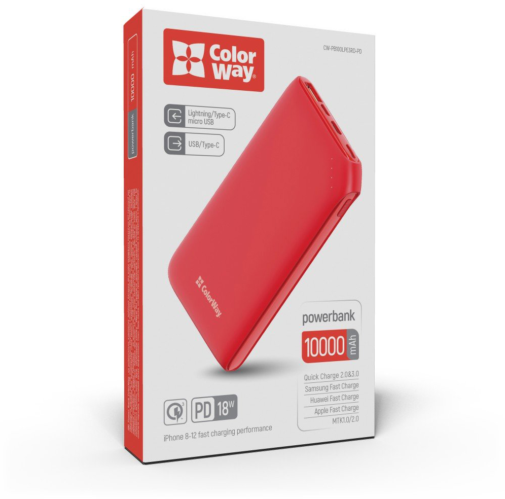 Повербанк ColorWay Soft touch 10 000 mAh (CW-PB100LPE3RD-PD) в интернет-магазине, главное фото