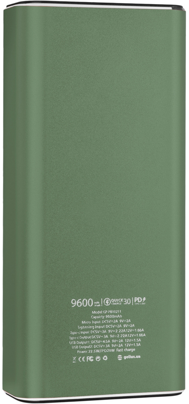 Повербанк Gelius Pro CoolMini 2 PD GP-PB10-211 9600 mAh Green (00000082623) ціна 1084 грн - фотографія 2