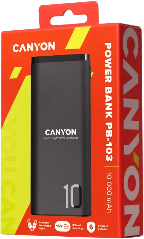 Повербанк Canyon PB-103 10000 mAh (CNE-CPB010B) цена 739.86 грн - фотография 2