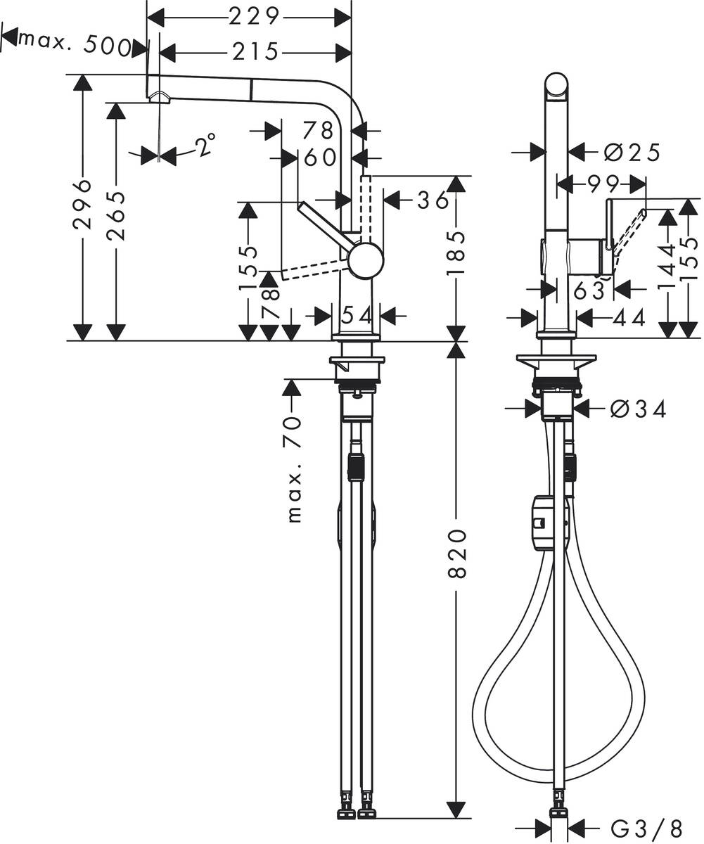 Hansgrohe Talis M54 72808670 Габаритні розміри