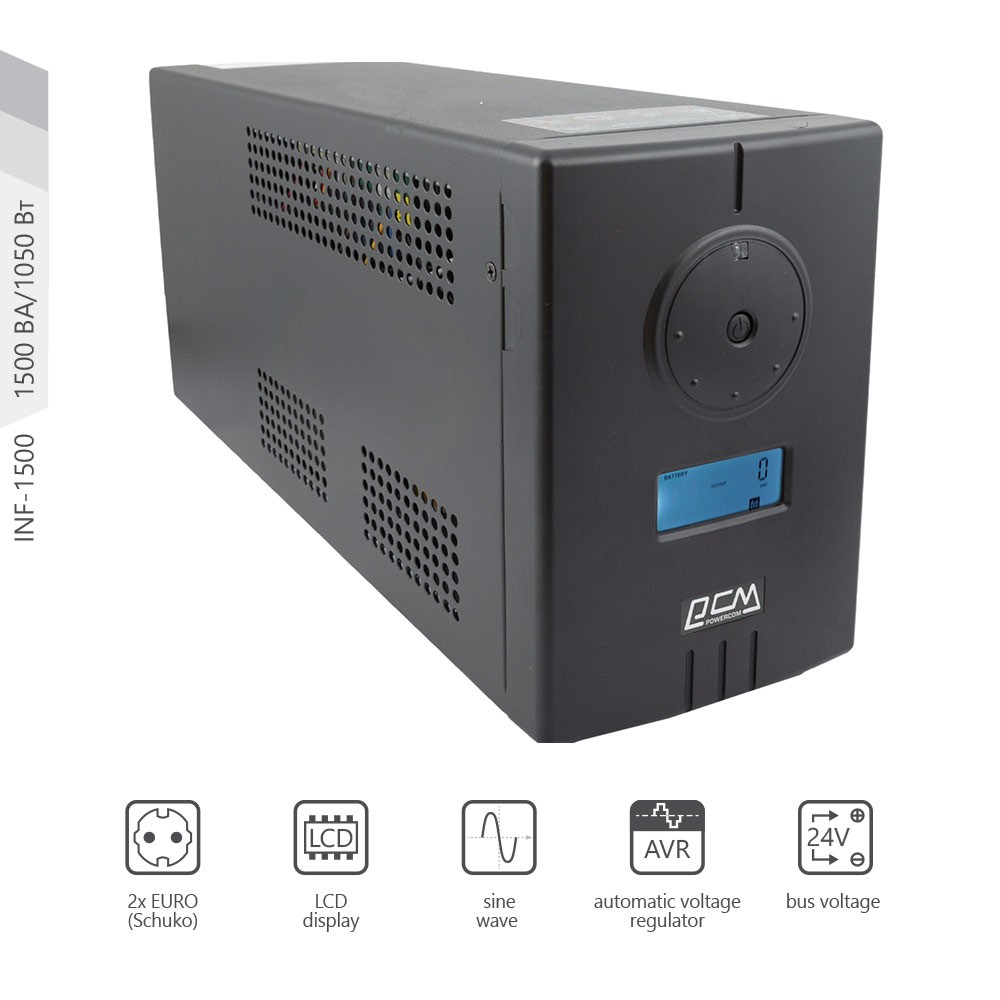 Powercom INF-1500 LCD 1500VA/1050W USB 2 Schuko