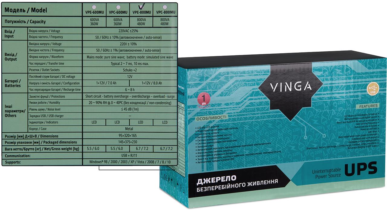 обзор товара Источник бесперебойного питания Vinga LED 800VA (VPE-800MU) - фотография 12
