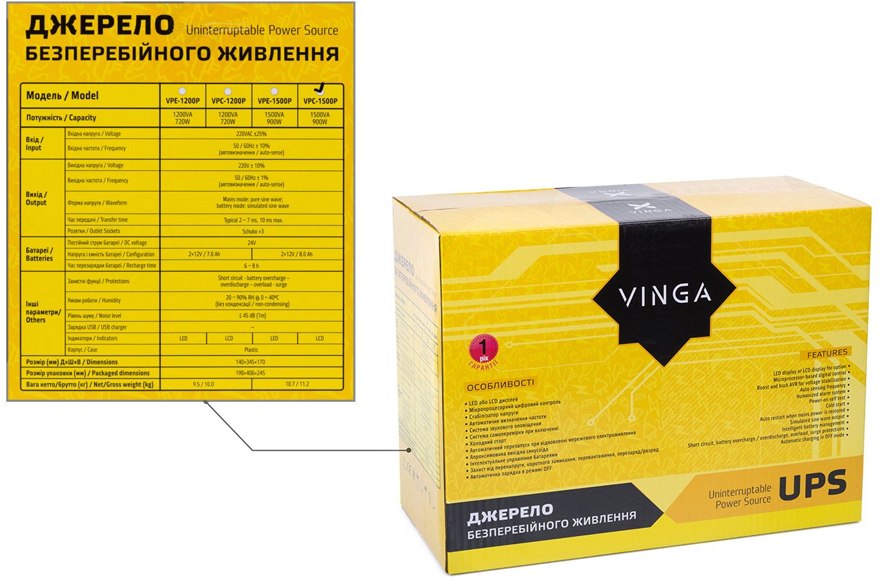 обзор товара Источник бесперебойного питания Vinga LCD 1500VA (VPC-1500P) - фотография 12