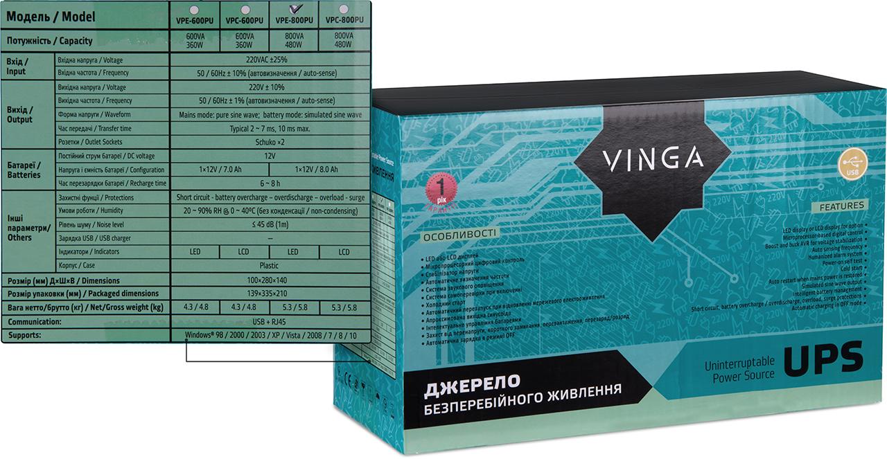 обзор товара Источник бесперебойного питания Vinga LED 800VA (VPE-800PU) - фотография 12