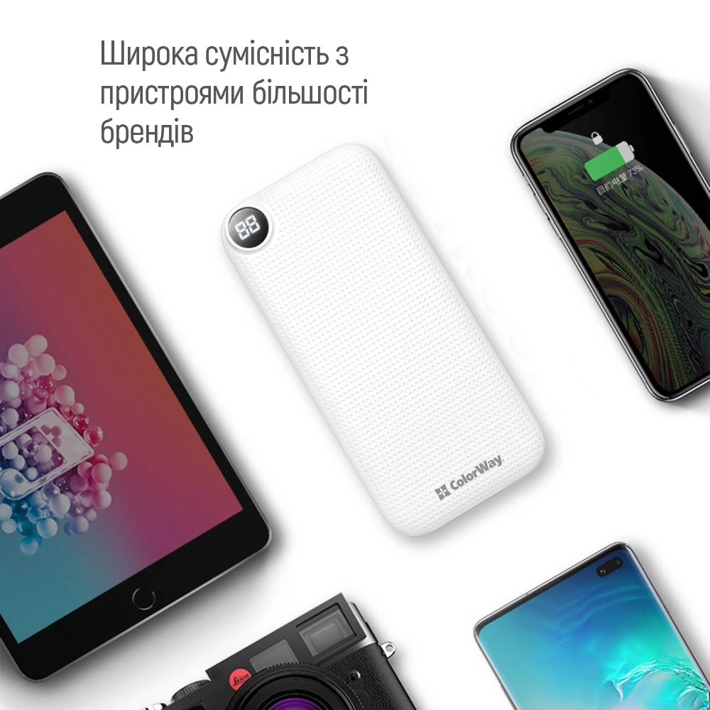 Повербанк ColorWay 10000 mAh Slim LCD White (CW-PB100LPH2WT-D) огляд - фото 11