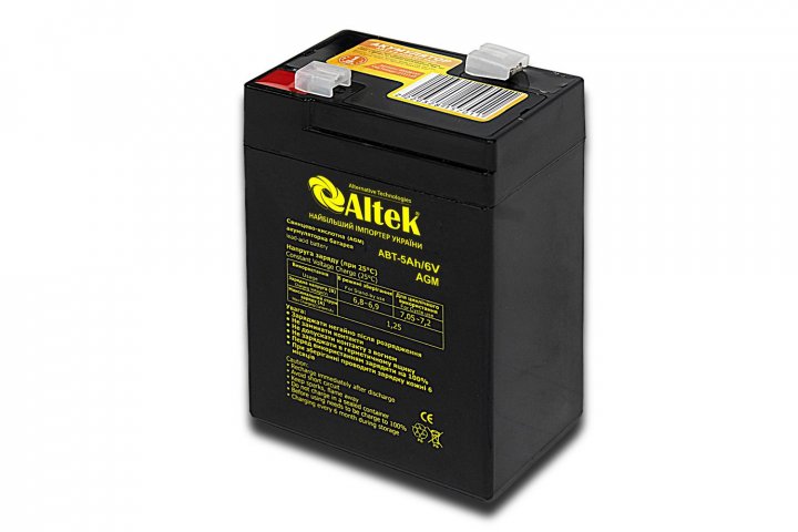 Характеристики акумулятор гелевий Altek ABT-5Аh/6V AGM