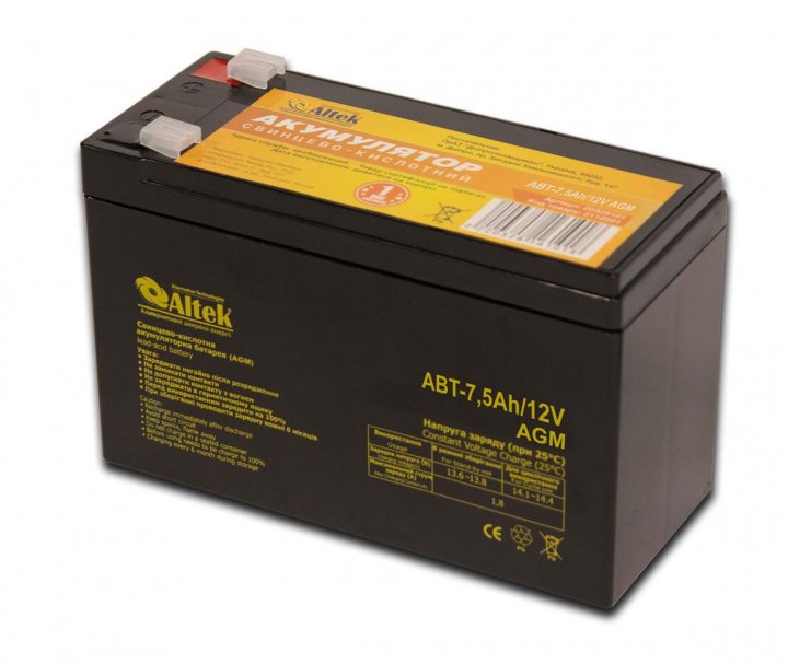 Аккумулятор свинцово-кислотный Altek ABT-7,5Ah/12V AGM в интернет-магазине, главное фото