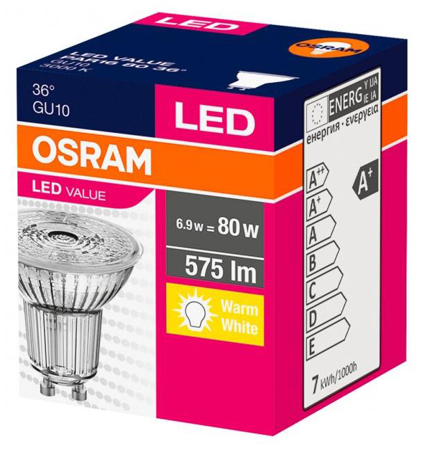 Светодиодная лампа Osram LED VALUE GU10 6.9-80W 3000K 230V PAR16 (4058075096646) цена 109.20 грн - фотография 2