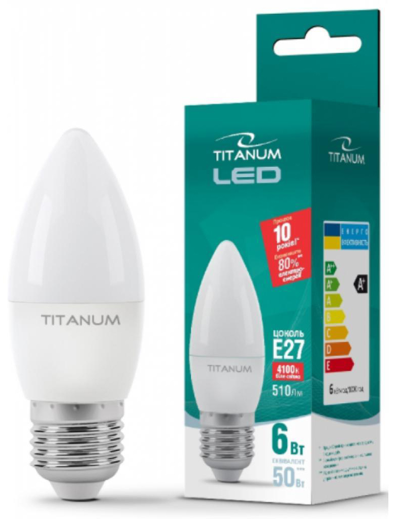 Светодиодная лампа Titanum C37 6W E27 4100K 220V (TLС3706274) цена 65.00 грн - фотография 2