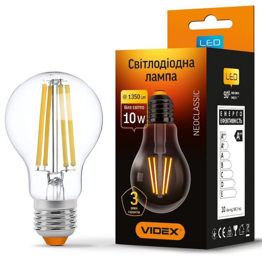 Світлодіодна лампа Videx Filament A60F 10W E27 4100K 220V (VL-A60F-10274) ціна 177 грн - фотографія 2