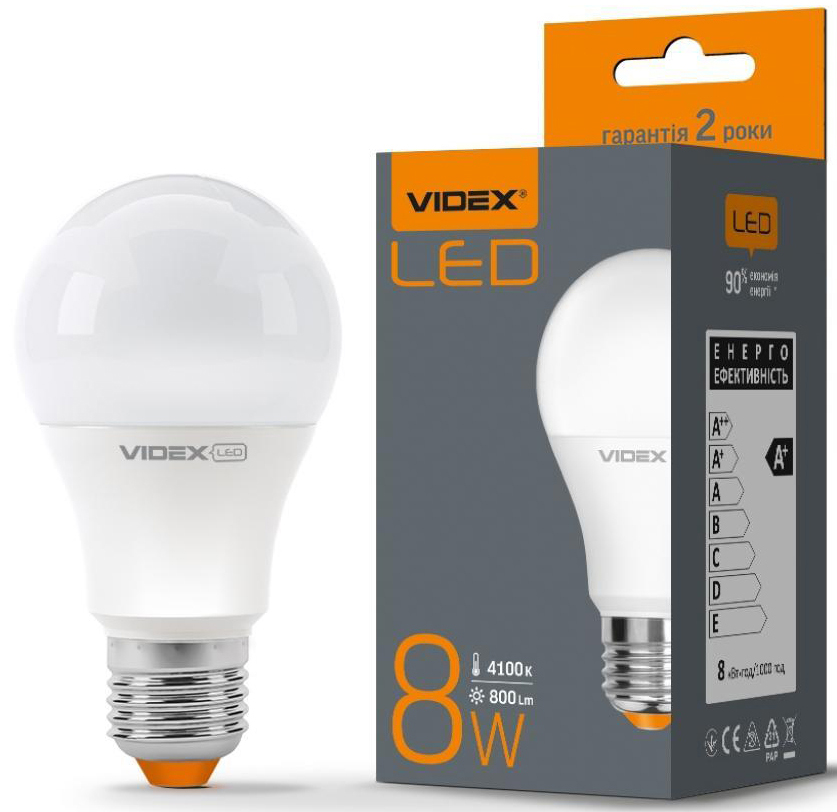 Світлодіодна лампа Videx A60e 8W E27 4100K 220V (VL-A60e-08274) ціна 70.20 грн - фотографія 2