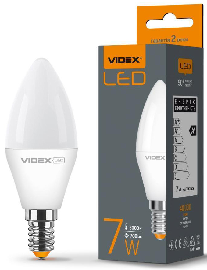 Світлодіодна лампа Videx LED C37e 7W E14 3000K 220V (VL-C37e-07143) ціна 78.00 грн - фотографія 2