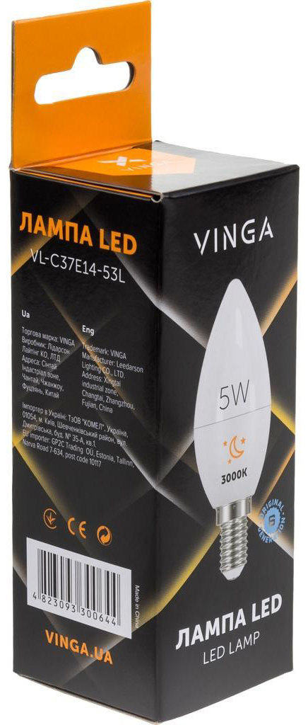 Світлодіодна лампа Vinga VL-C37E14-53L ціна 36.40 грн - фотографія 2