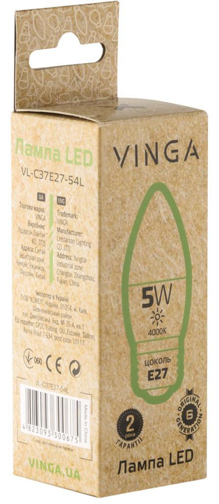 Світлодіодна лампа Vinga VL-C37E27-54L ціна 36.40 грн - фотографія 2