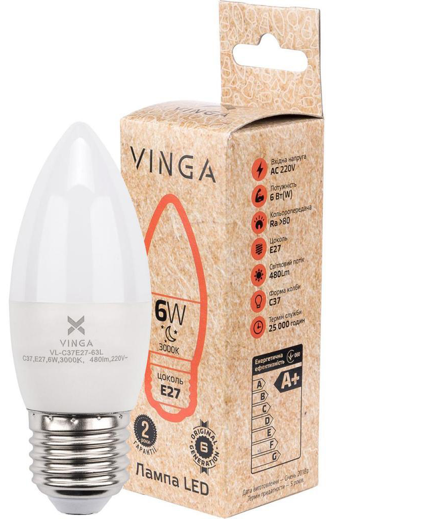 Купити світлодіодна лампа Vinga VL-C37E27-63L в Чернігові