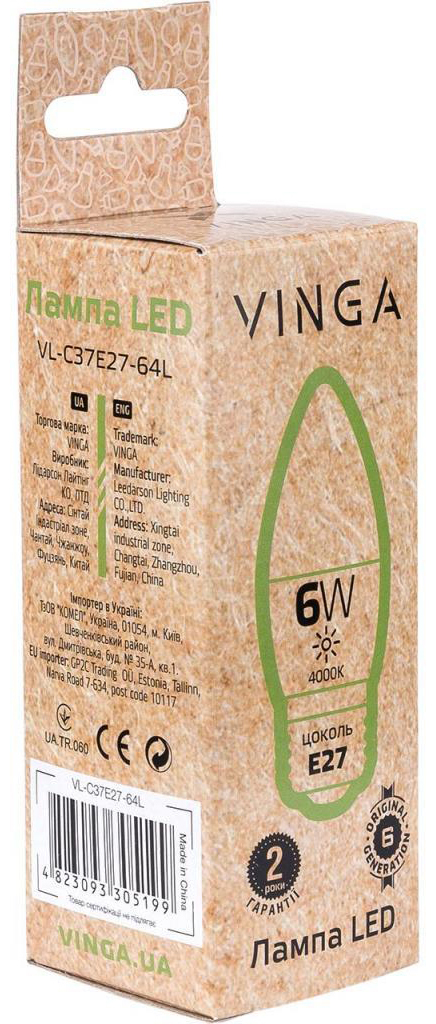 Світлодіодна лампа Vinga VL-C37E27-64L ціна 51.00 грн - фотографія 2