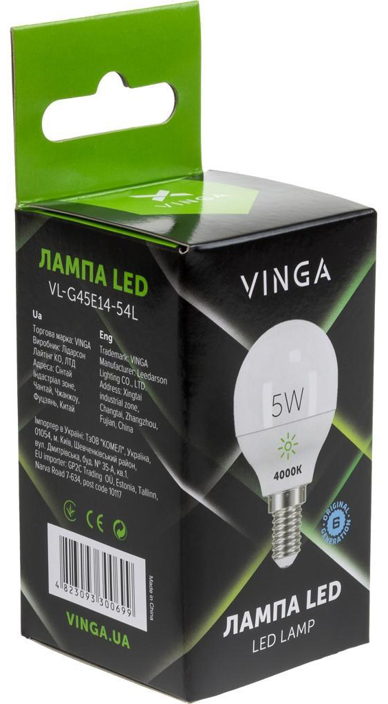 Світлодіодна лампа Vinga VL-G45E14-54L ціна 62.40 грн - фотографія 2