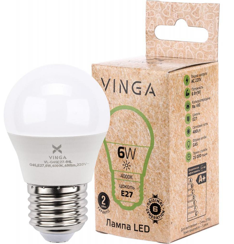 Светодиодная лампа Vinga VL-G45E27-64L в интернет-магазине, главное фото