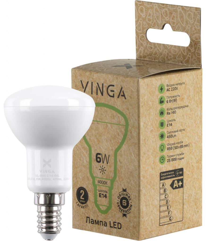 Светодиодная лампа форма гриб Vinga VL-R50E14-64L