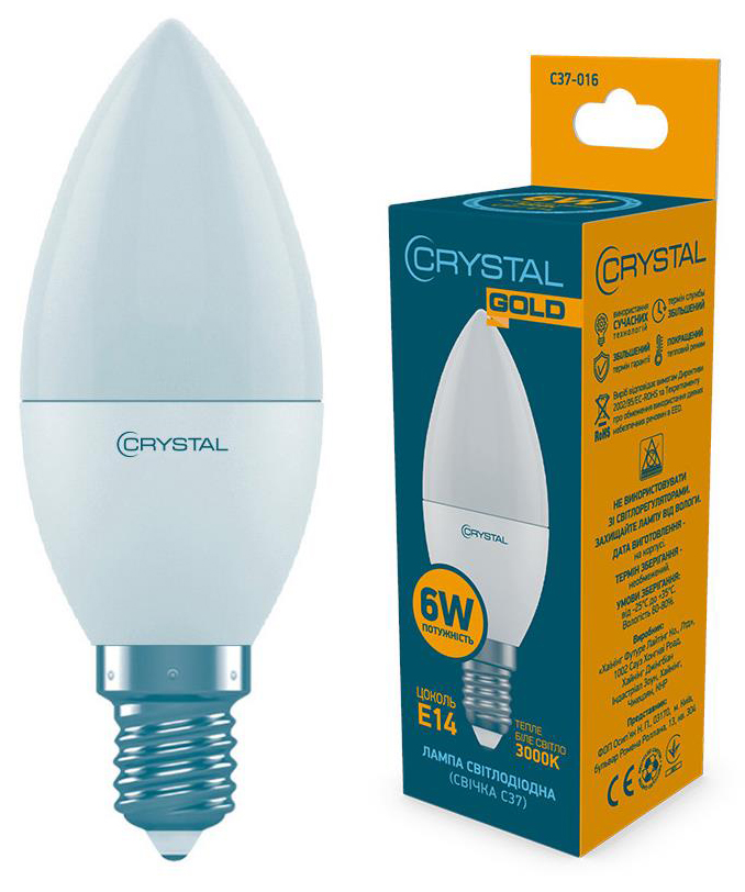 Світлодіодна лампа Crystal Led C37 6W PA Е14 3000K (C37-016) в інтернет-магазині, головне фото