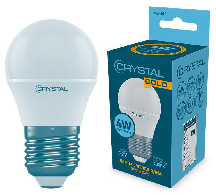 Характеристики лампа crystal led светодиодная Crystal Led G45 4W PA Е27 4000K (G45-008)