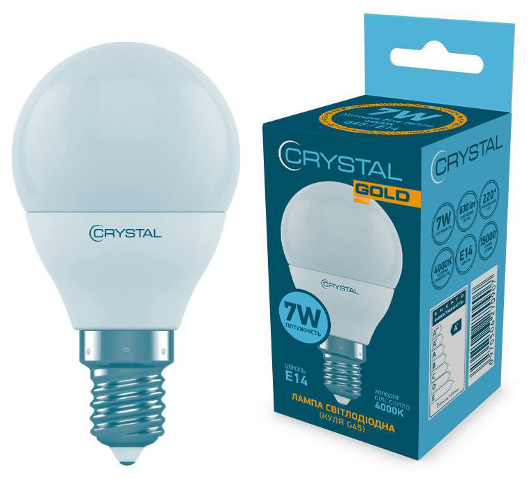 Светодиодная лампа мощностью 7 Вт Crystal Led G45 7W PA Е14 4000K (G45-023)