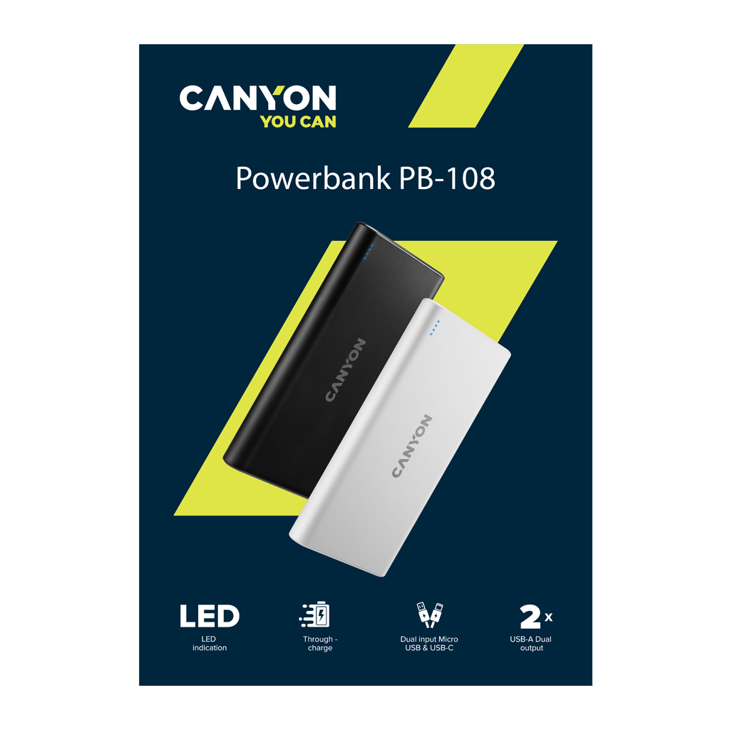 Повербанк Canyon PB-108 10000mAh, Input 5V/2A, Output 5V/2.1A(Max), black (CNE-CPB1008B) характеристики - фотографія 7