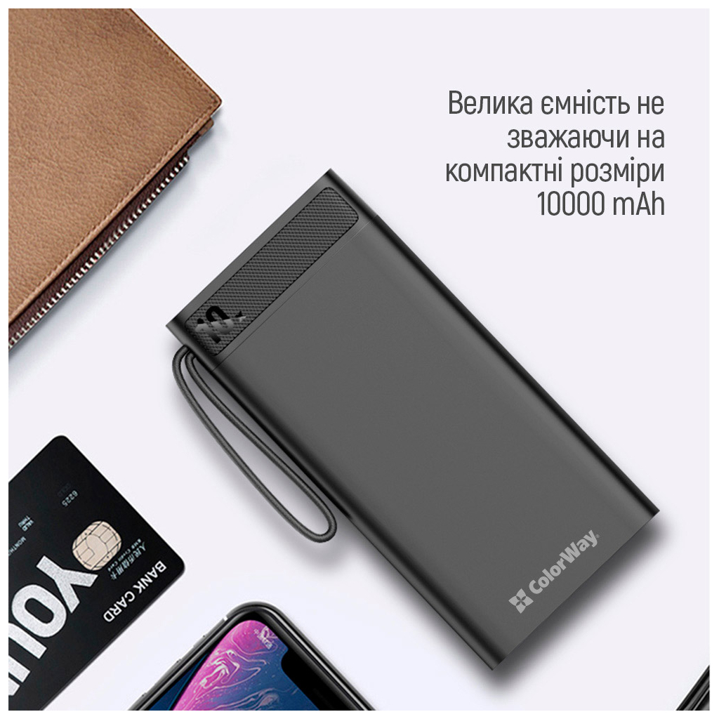 Повербанк ColorWay 10 000 mAh Metal case, Black (CW-PB100LPI1BK-D) характеристики - фотографія 7