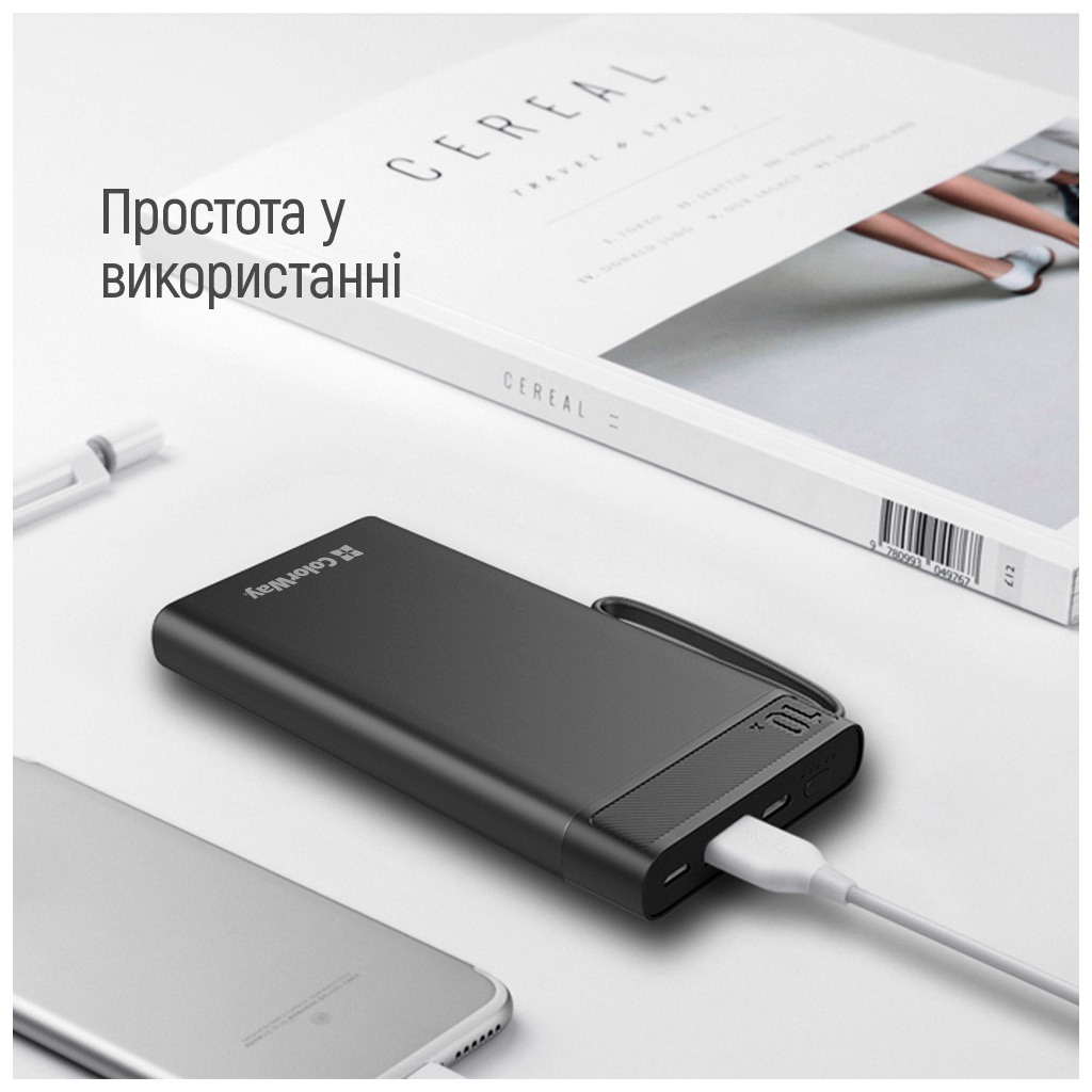 Повербанк ColorWay 10 000 mAh Metal case, Black (CW-PB100LPI1BK-D) огляд - фото 8