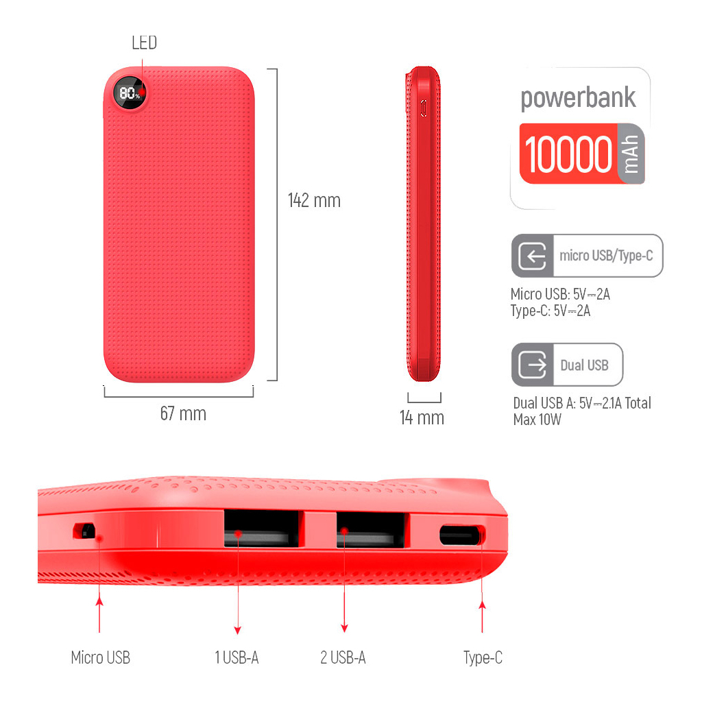 продаємо ColorWay 10 000 mAh Slim, LCD, Red (CW-PB100LPH2RD-D) в Україні - фото 4