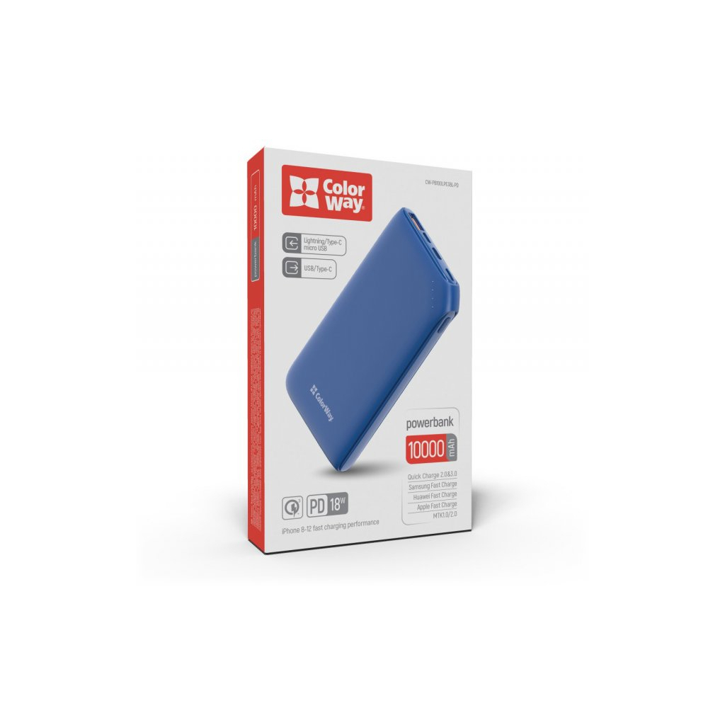 ColorWay 10 000 mAh Soft touch (USB QC3.0 + USB-C Power Delivery 18W) (CW-PB100LPE3BL-PD) в магазине в Киеве - фото 10