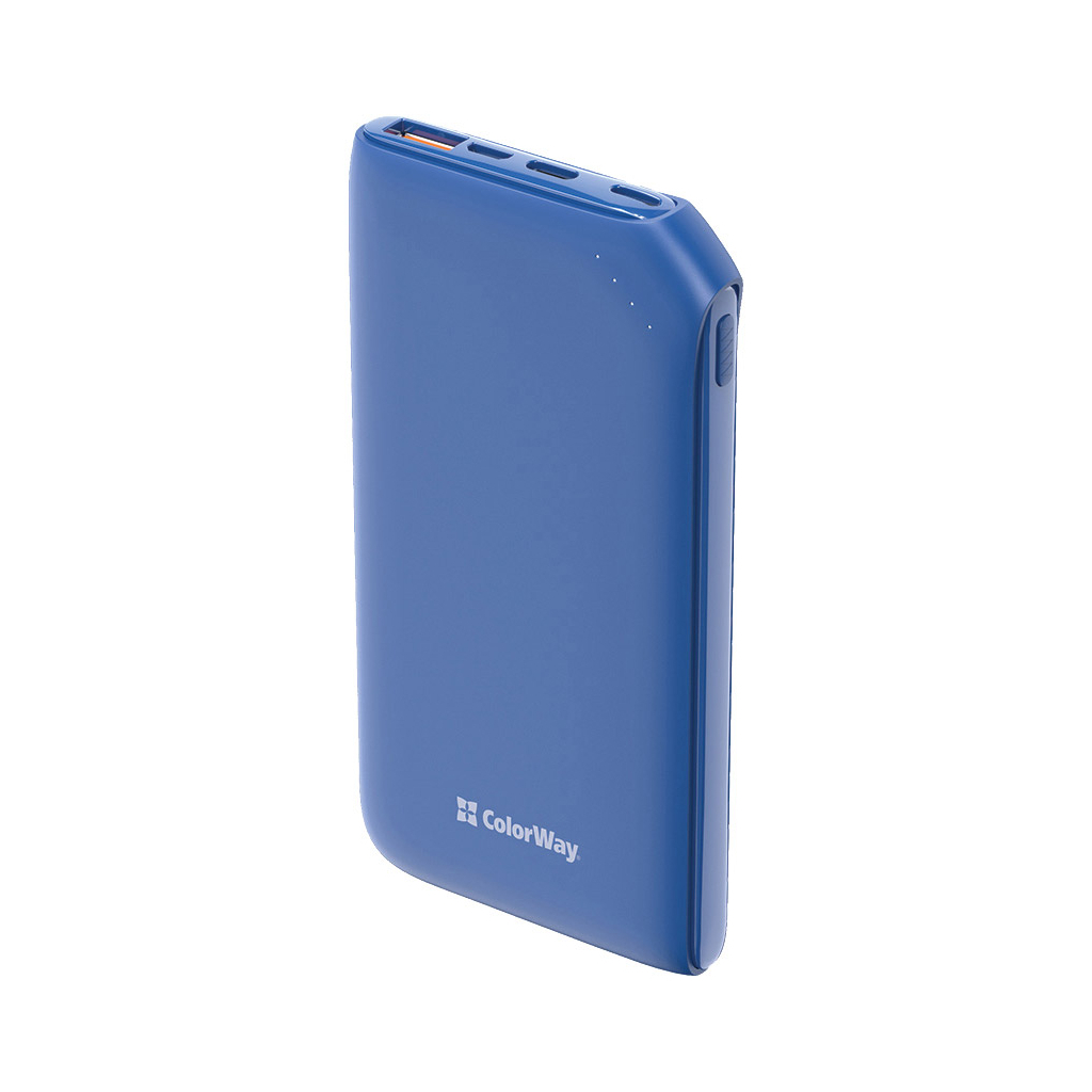 Синий повербанк ColorWay 10 000 mAh Soft touch (USB QC3.0 + USB-C Power Delivery 18W) (CW-PB100LPE3BL-PD)