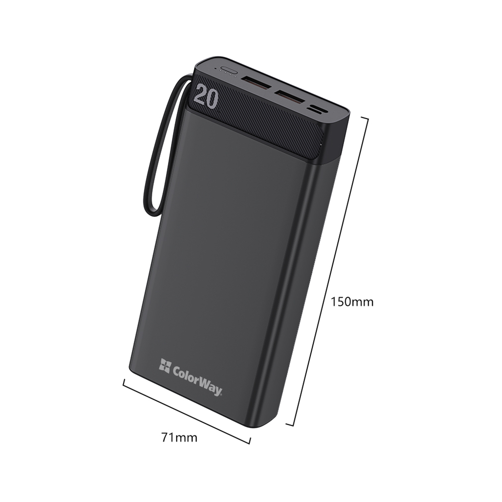 Повербанк ColorWay 20 000 mAh Metal case, Black (CW-PB200LPB2BK) внешний вид - фото 9