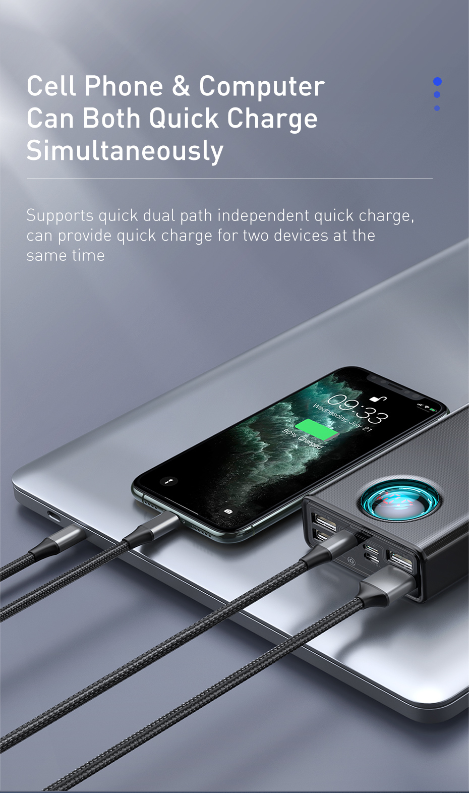 Повербанк Baseus Amblight 30000mAh 65W, 6A, QC3.0, PD3.0, cable Type-C/100W (PPLG-A01) обзор - фото 11