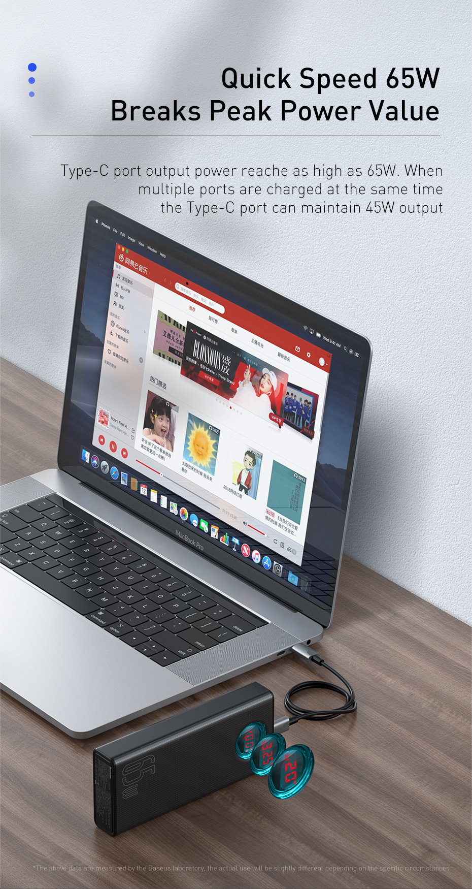 Повербанк Baseus Amblight 30000mAh 65W, 6A, QC3.0, PD3.0, cable Type-C/100W (PPLG-A01) характеристики - фотография 7