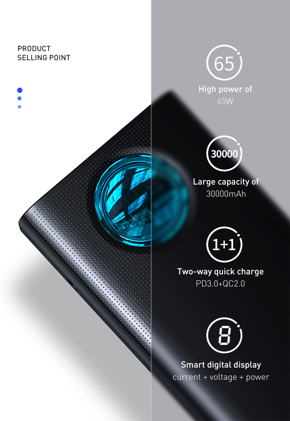 Повербанк Baseus Amblight 30000mAh 65W, 6A, QC3.0, PD3.0, cable Type-C/100W (PPLG-A01) обзор - фото 8