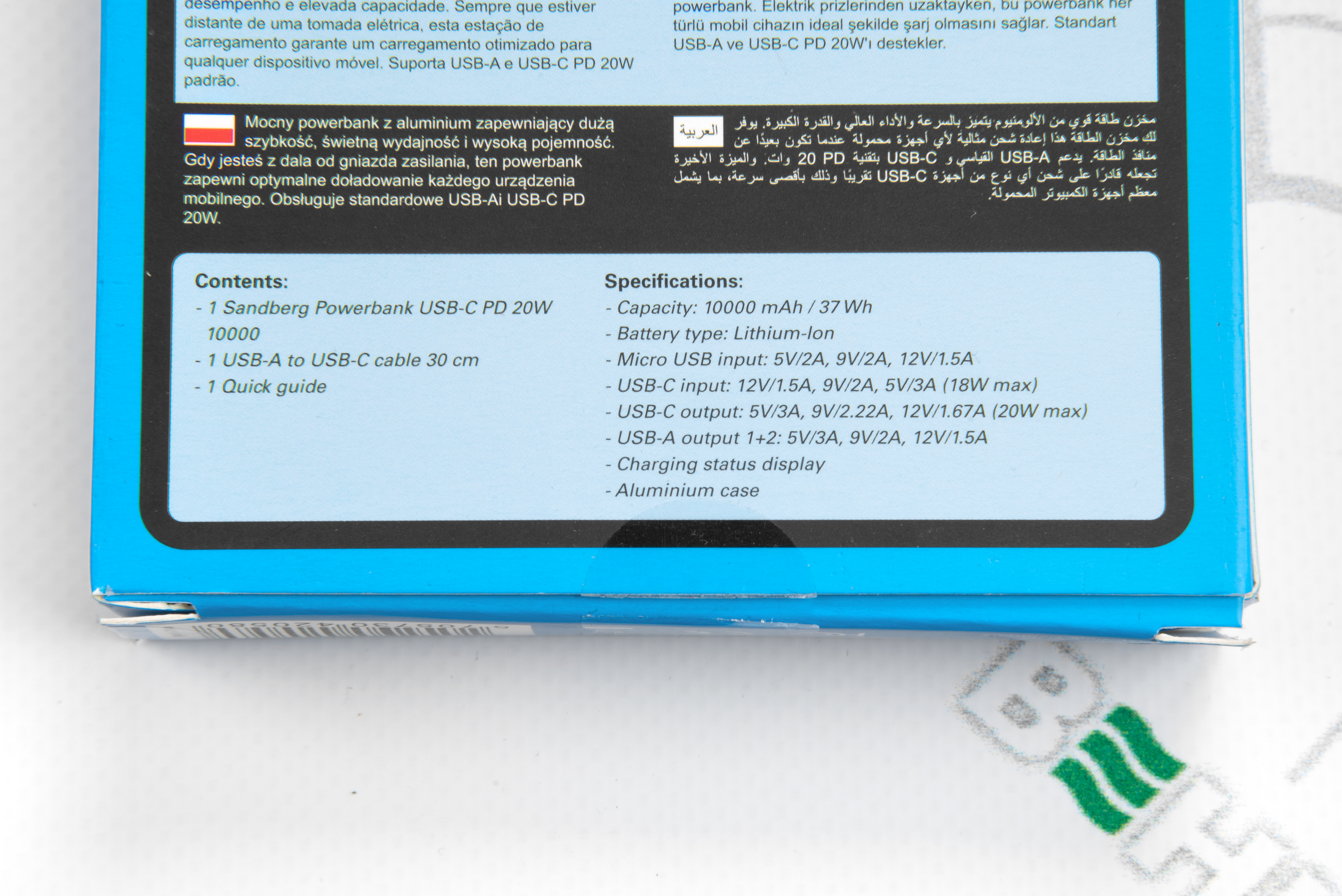 Повербанк Sandberg 10000mAh, PD (20W), QC3.0, USB Type-C, USB-A*2 (420-58) обзор - фото 11