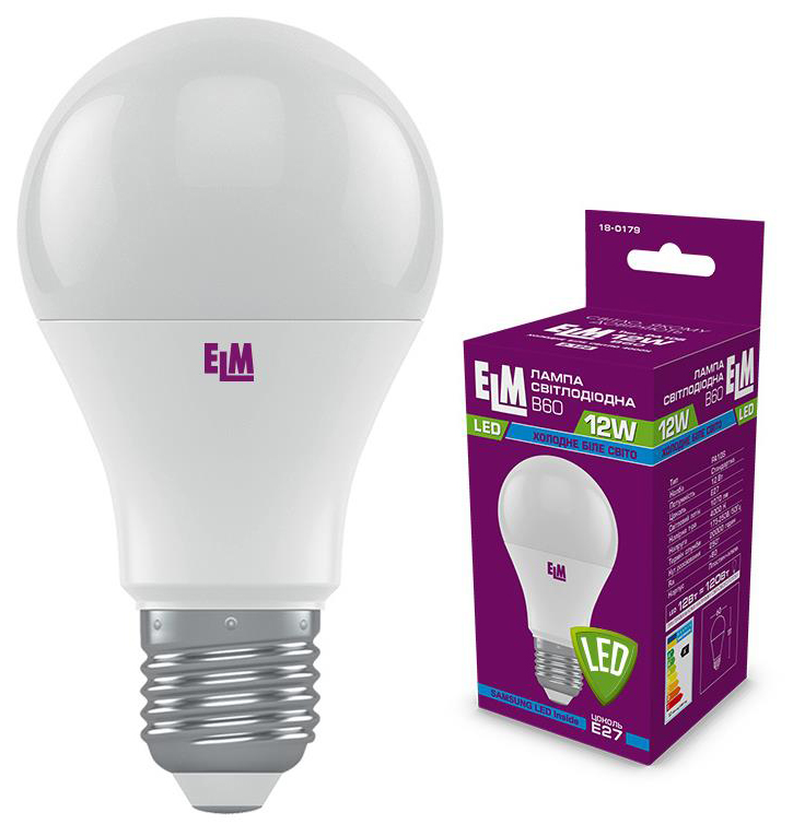 Світлодіодна лампа ELM B60 12W PA10S E27 4000K (18-0179)