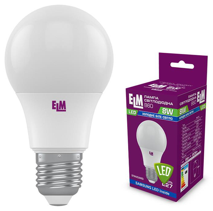 Лампа ELM світлодіодна ELM B60 8W PA10S E27 4000K (18-0186)