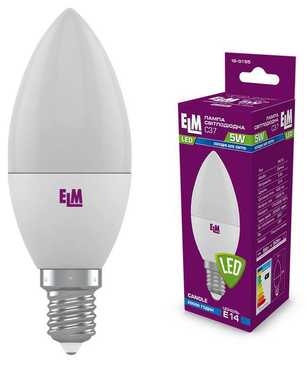 Світлодіодна лампа ELM C37 5W PA10 E14 4000K (18-0155)