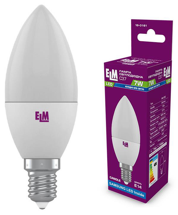Лампа ELM светодиодная ELM C37 7W PA10S E14 4000K (18-0161)