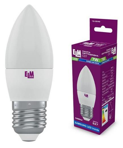 Лампа ELM светодиодная ELM C37 7W PA10S E27 4000K (18-0049)
